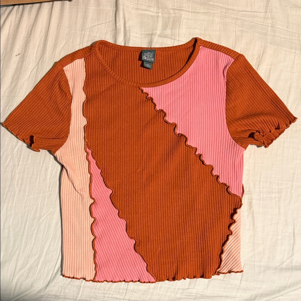 Wild Fable orange and pink ruffle tee
